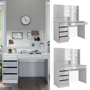 Vicco Schminktisch Sherry Weiß Hochglanz 120 x 75 cm Spiegel Regal Frisiertisch 