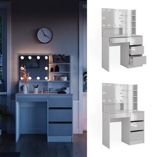 Vicco Schminktisch Sherry Weiß Hochglanz 90 x 75 cm Spiegel Regal LED modern 