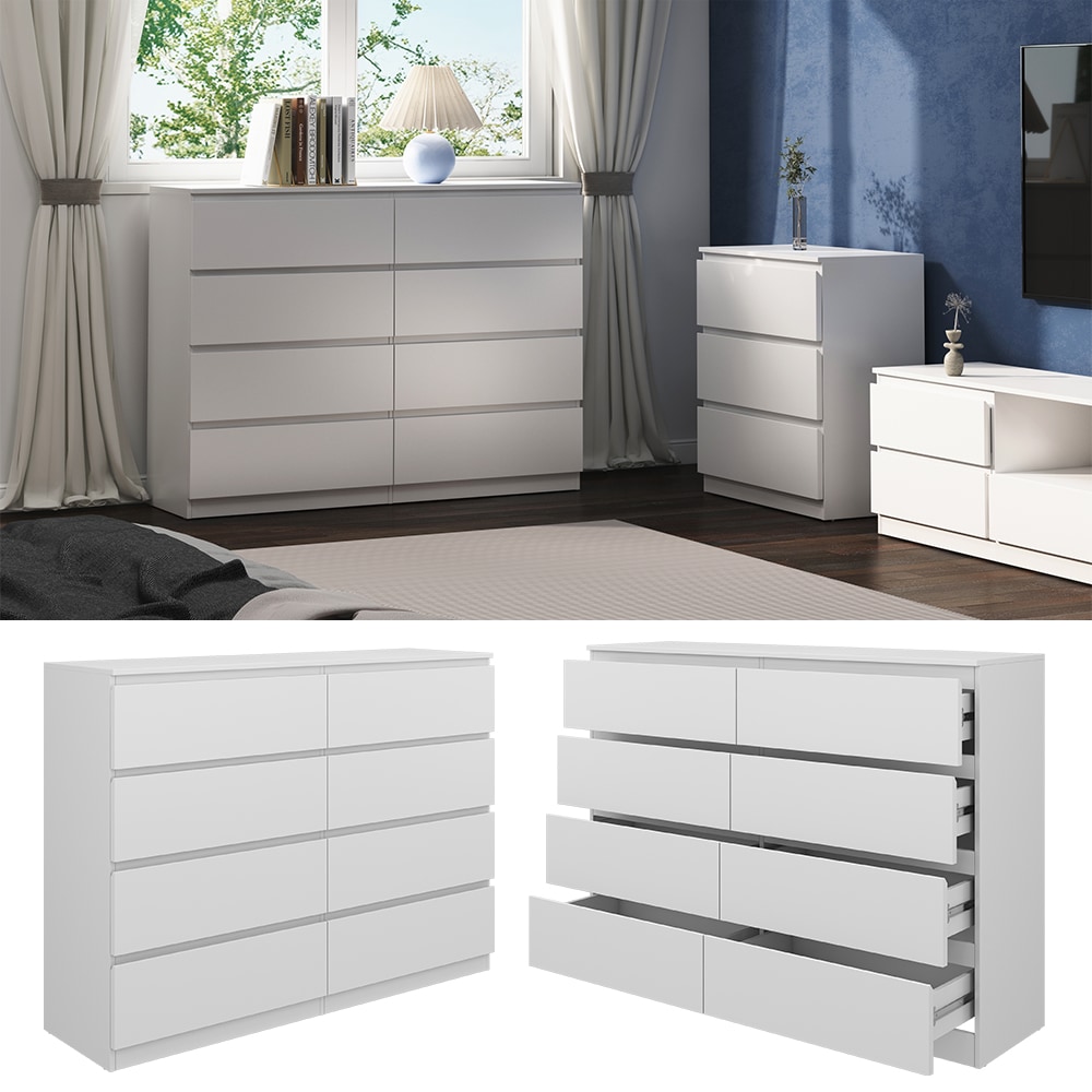 Vicco Kommode Calisto Wei&szlig; 138 x 101,5 cm mit 8 Schubf&auml;cher Sideboard Schrank 