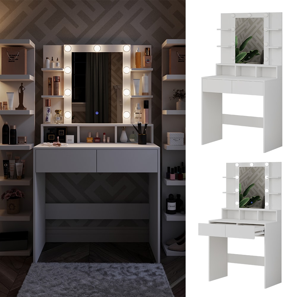 Vicco Schminktisch Taylor 80 x 146,5 cm Wei&szlig; modern LED Spiegel Frisiertisch 