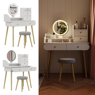 Vicco Schminktisch Edda LED-Spiegel Hocker 100 x 76 cm Weiß Frisiertisch modern 