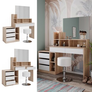 Vicco Schminktisch Anja 139,8 x 115 cm Sonoma Weiß Spiegel Frisiertisch modern 
