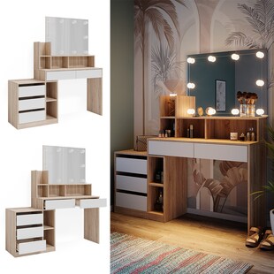 Vicco Schminktisch Anja 139,8 x 115 cm Sonoma Weiß Spiegel LED Frisiertisch 
