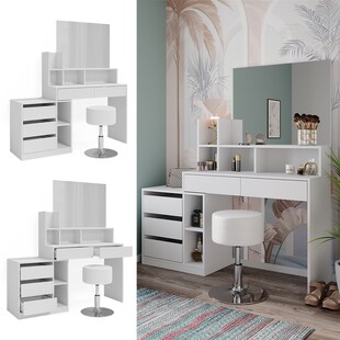 Vicco Schminktisch Anja 139,8 x 115 cm Weiß Spiegel Hocker modern Frisiertisch 