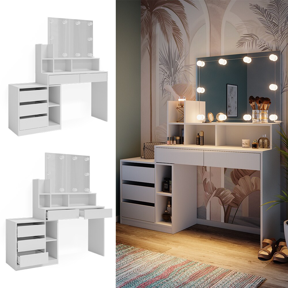 Vicco Schminktisch Anja 139,8 x 115 cm Wei&szlig; Spiegel LED modern Frisiertisch 