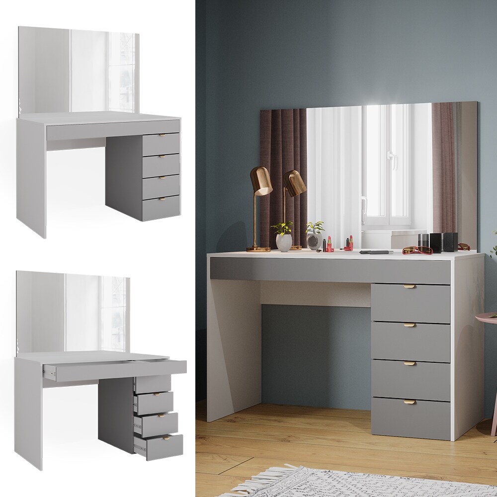 Vicco Schminktisch Elise Wei&szlig; Grau 115 x 76 cm modern Frisiertisch Schubladen Spiegel 