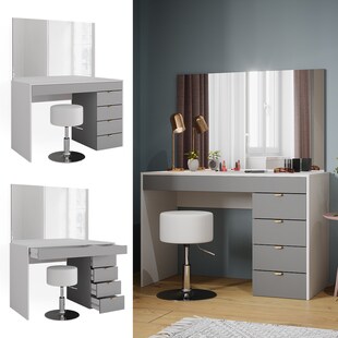 Vicco Schminktisch Elise Weiß Grau 115 x 76 cm modern Frisiertisch Schubladen Spiegel Hocker 
