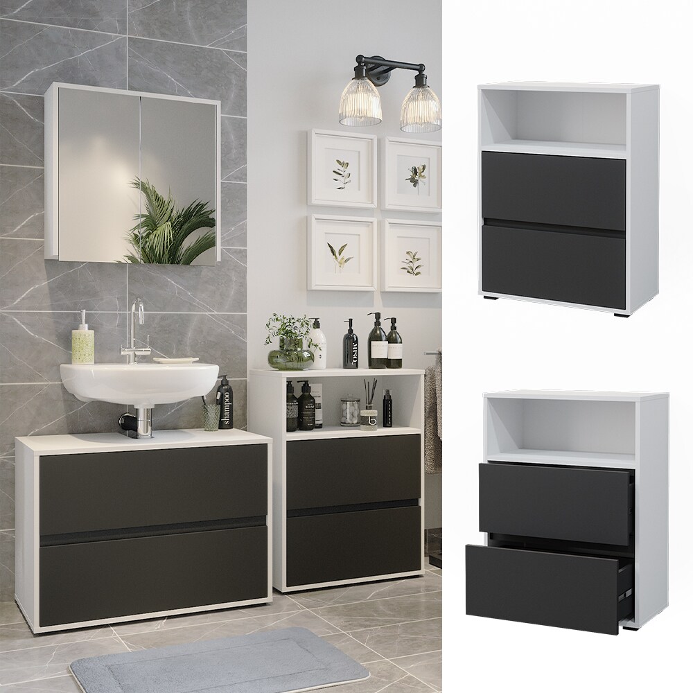 Vicco Midischrank Maltin Wei&szlig; Anthrazit 60 x 30 cm Badezimmer 