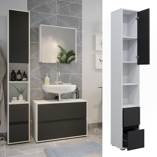 Vicco Hochschrank Maltin Weiß Anthrazit 30 x 189 cm Badezimmer 