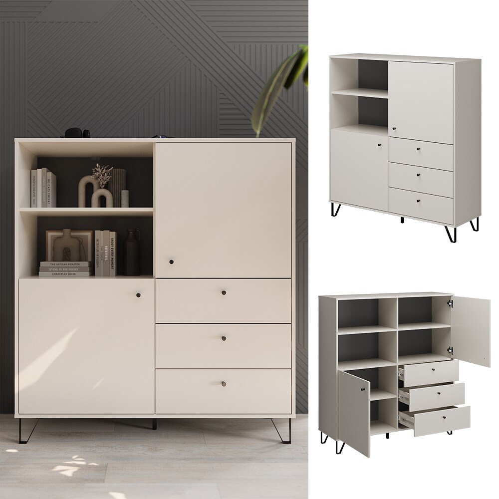 Vicco Sideboard Aldo Cashmere 124 x 135 cm Wohnzimmer 3 Schubladen 2 T&uuml;ren 