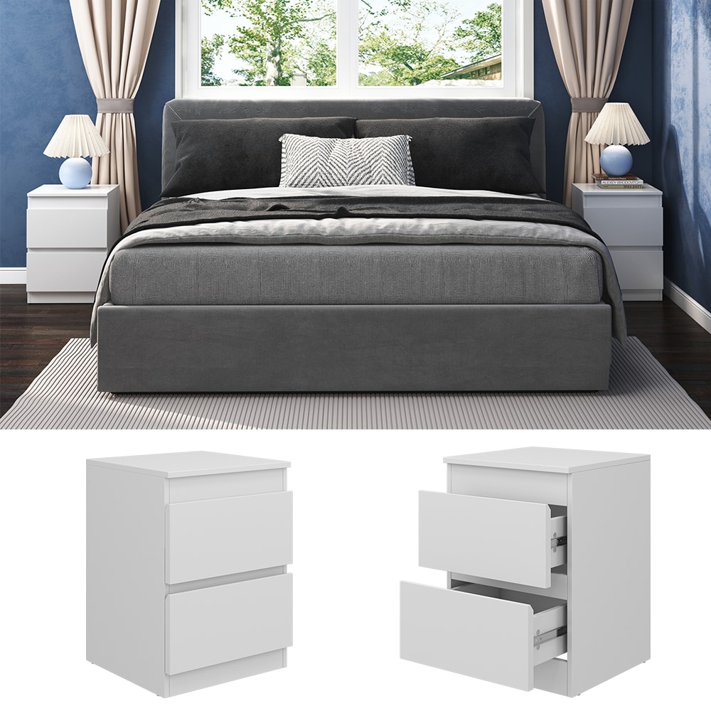 Vicco Nachtschrank Calisto Wei&szlig; 40 x 55 cm 2er-Set Schublade Kommode Schlafzimmer 