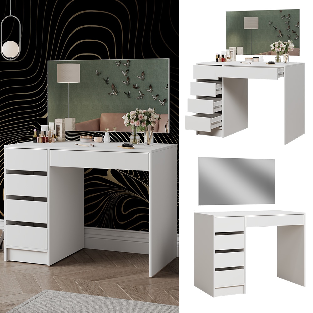 Vicco Schminktisch Thalia Wei&szlig; Hochglanz 100 cm mit 5 Schubladen 