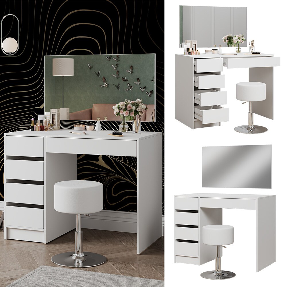 Vicco Schminktisch Thalia Wei&szlig; Hochglanz 100 cm mit Hocker 