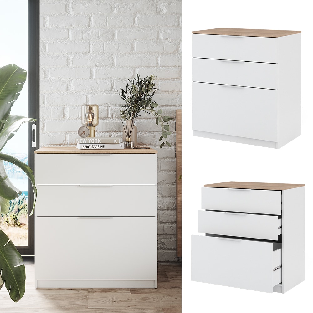 Vicco Kommode Betti 80 x 90 cm in Wei&szlig; Sonoma, 3 Schubf&auml;cher, Schlafzimmer 