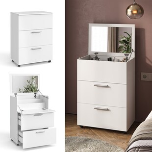 Vicco Schminktisch Hanna, 66 x 135 cm, Weiß, Frisiertisch mit 2 Schubladen Spiegel 