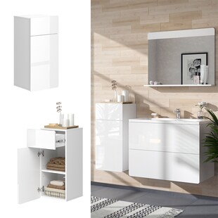 Vicco Midischrank Izan Weiß Hochglanz 37 x 77 cm mit Schublade und Tür 