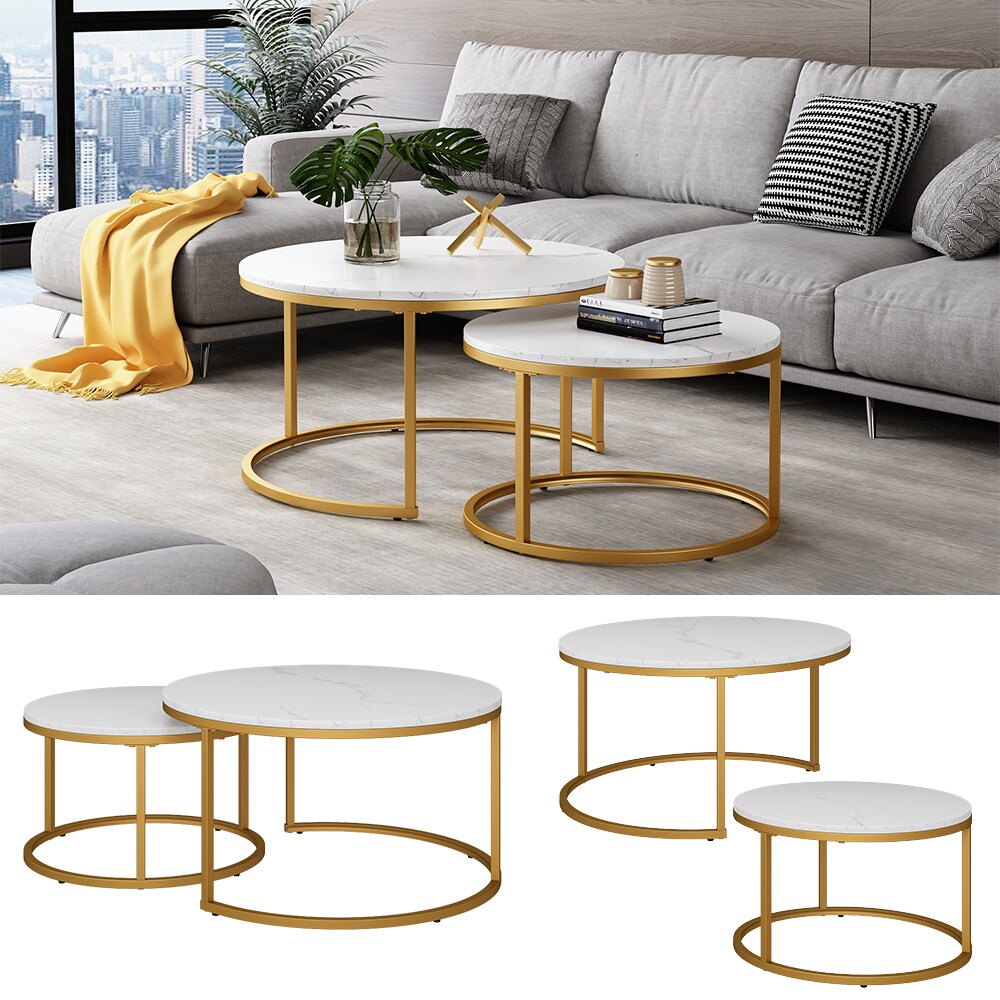 Vicco Couchtisch Montreal Wei&szlig; Gold 77 x 40 cm Wohnzimmertisch 2er-Set 