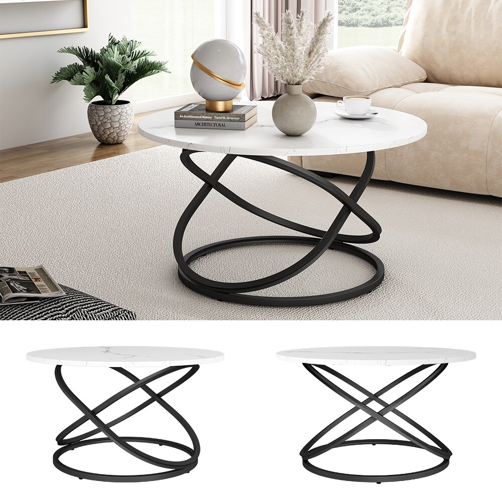 Vicco Couchtisch Calgary Wei&szlig; Marmor-Optik 80 x 46 cm Wohnzimmertisch 