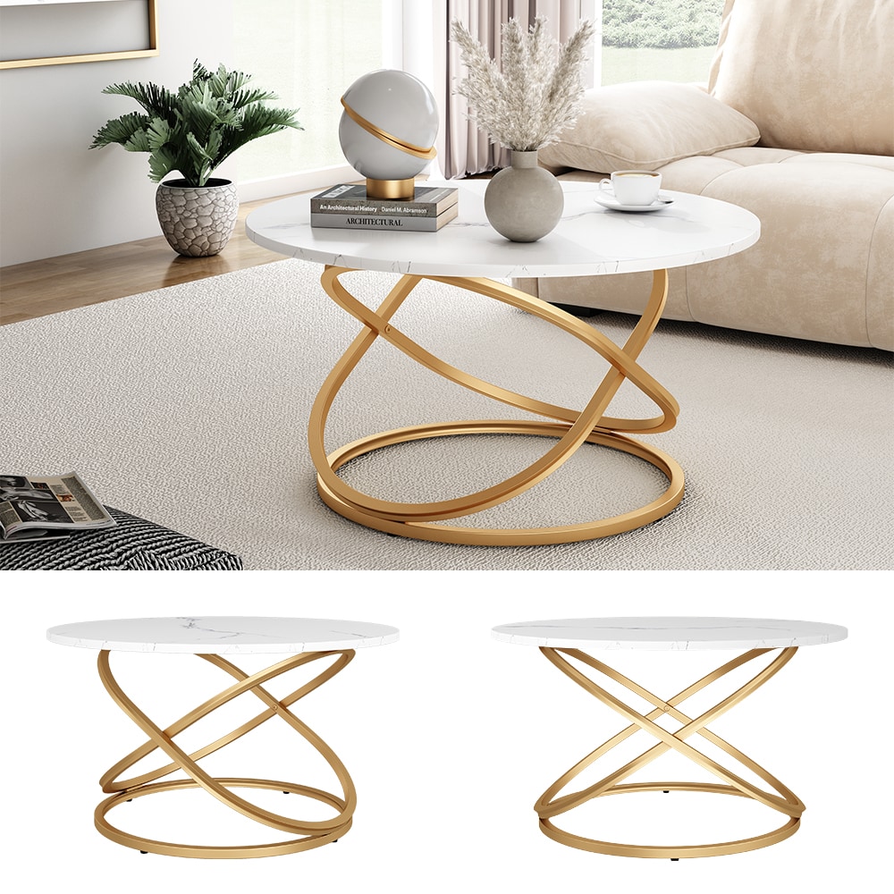 Vicco Couchtisch Calgary Wei&szlig; Gold 80 x 46 cm Wohnzimmertisch 