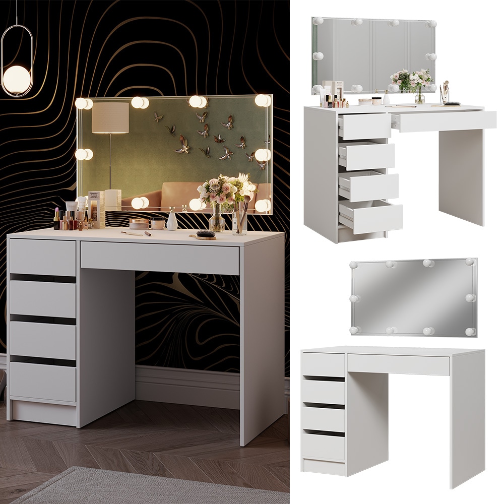 Vicco Schminktisch Thalia Wei&szlig; Hochglanz 100 cm mit LED-Beleuchtung 