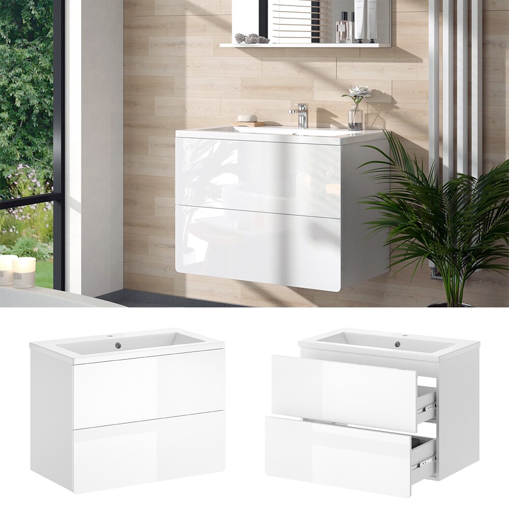 Vicco Badm&ouml;bel-Set Izan Wei&szlig; Hochglanz modern Waschtischunterschrank Waschbecken 