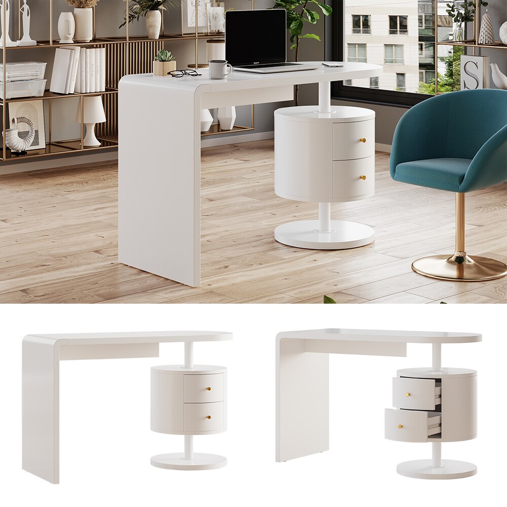 Vicco Schreibtisch Lara Wei&szlig; Hochglanz 120 x 50 cm 2 Schubladen 