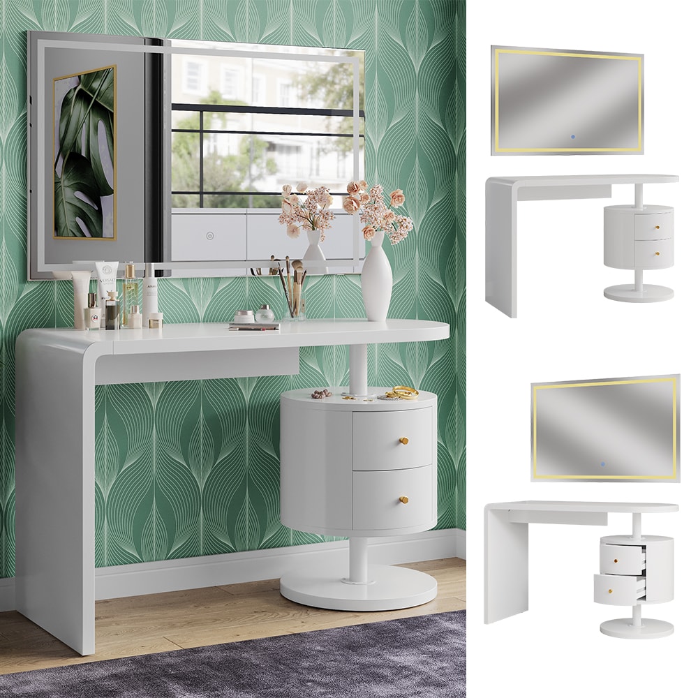 Vicco Schminktisch Lara Wei&szlig; Hochglanz 120 cm LED-Spiegel 