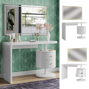 Vicco Schminktisch Lara Weiß Hochglanz 120 cm LED-Spiegel 