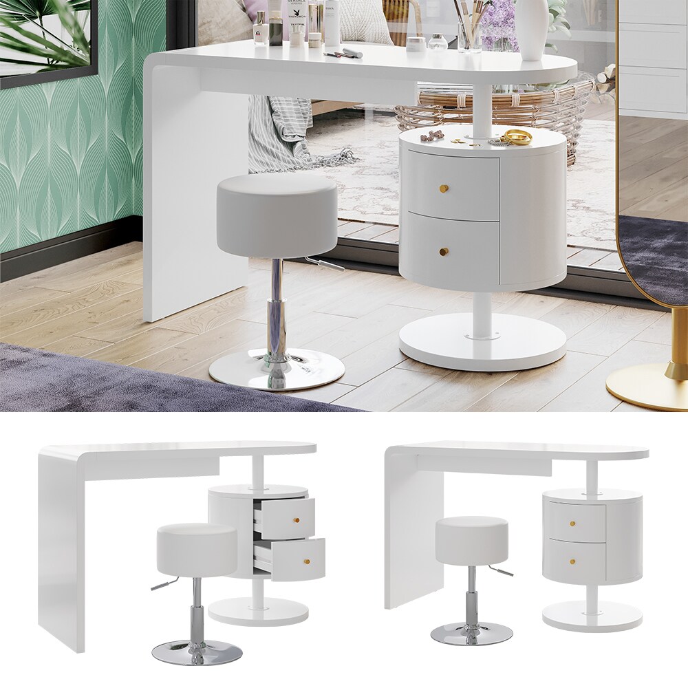 Vicco Schminktisch Lara Wei&szlig; Hochglanz 120 cm Hocker 