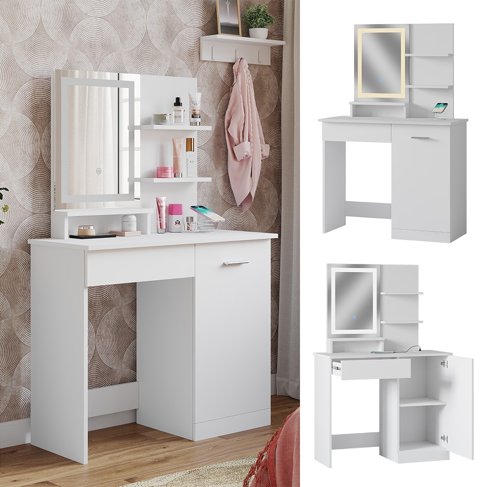 Vicco Schminktisch Julia 90 cm mit LED-Spiegel und QI-Ladestation 