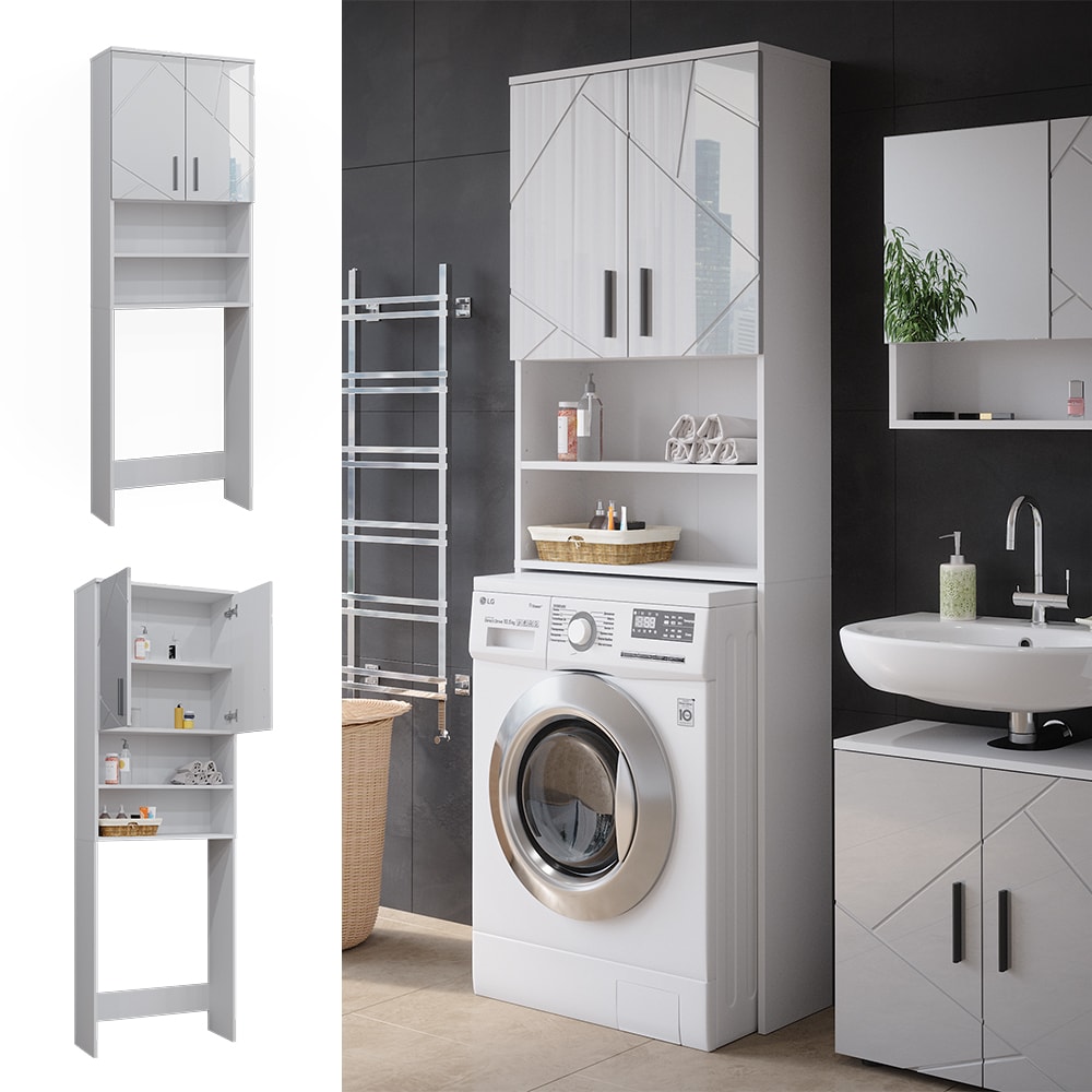 Vicco Waschmaschinenschrank Irma Wei&szlig; Hochglanz 64 x 191 cm Badezimmer 