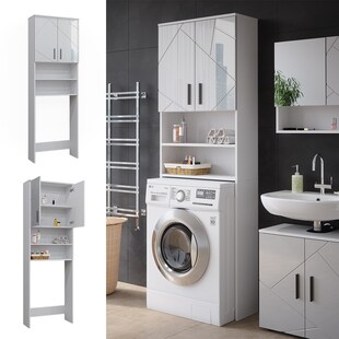 Vicco Waschmaschinenschrank Irma Weiß Hochglanz 64 x 191 cm Badezimmer 