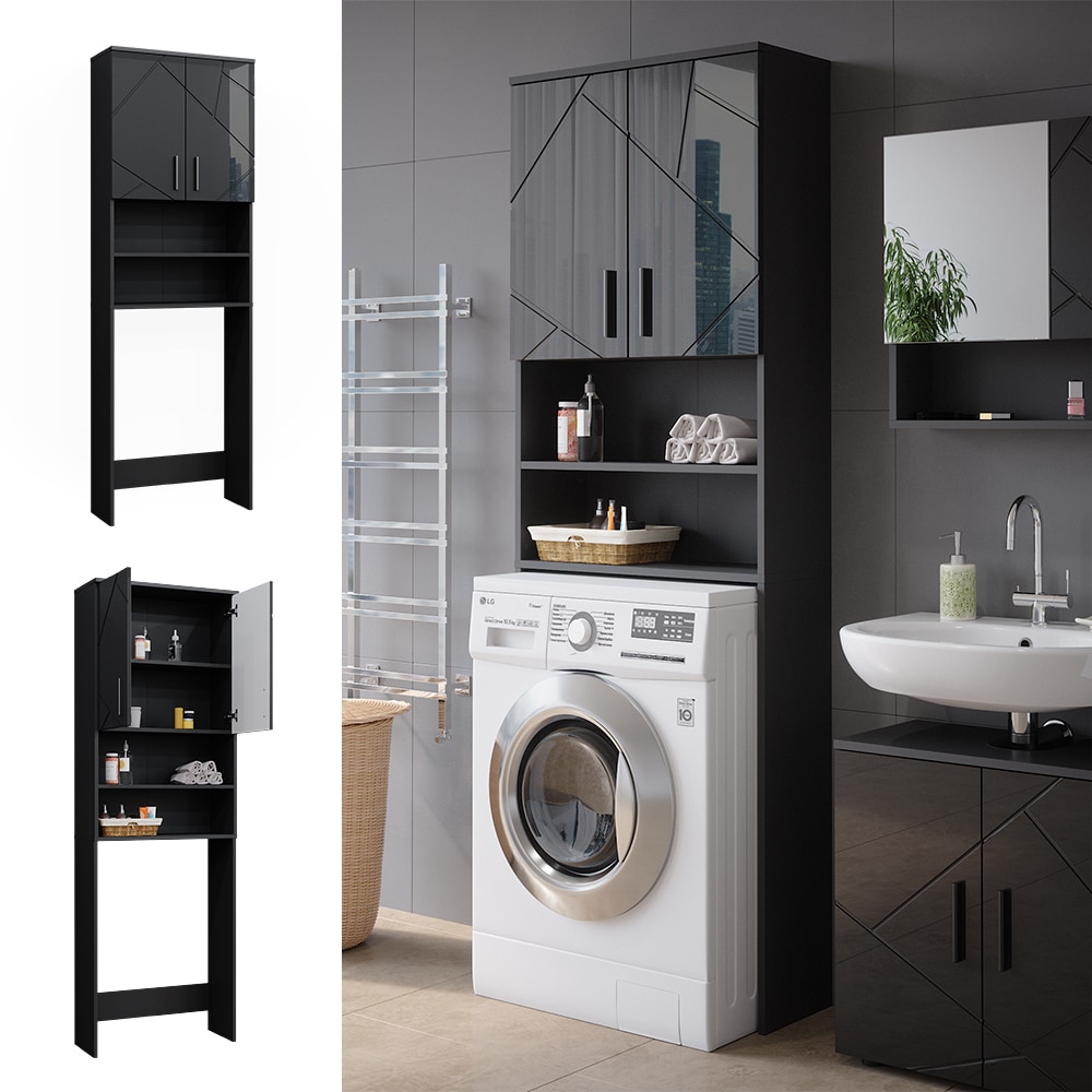 Vicco Waschmaschinenschrank Irma Anthrazit Hochglanz 64 x 191 cm Badezimmer 