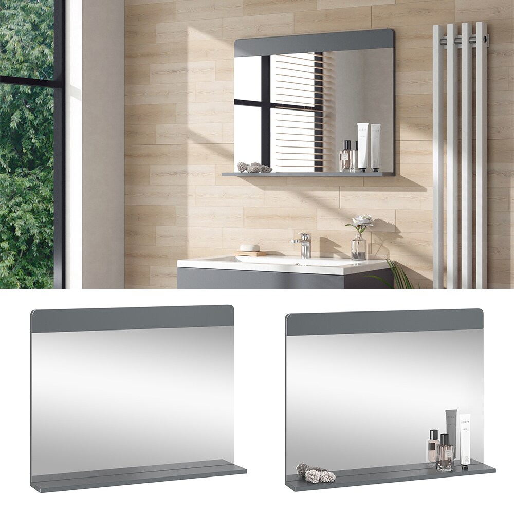 Vicco Badezimmerspiegel Izan Grau 80 x 62 cm mit Regal 