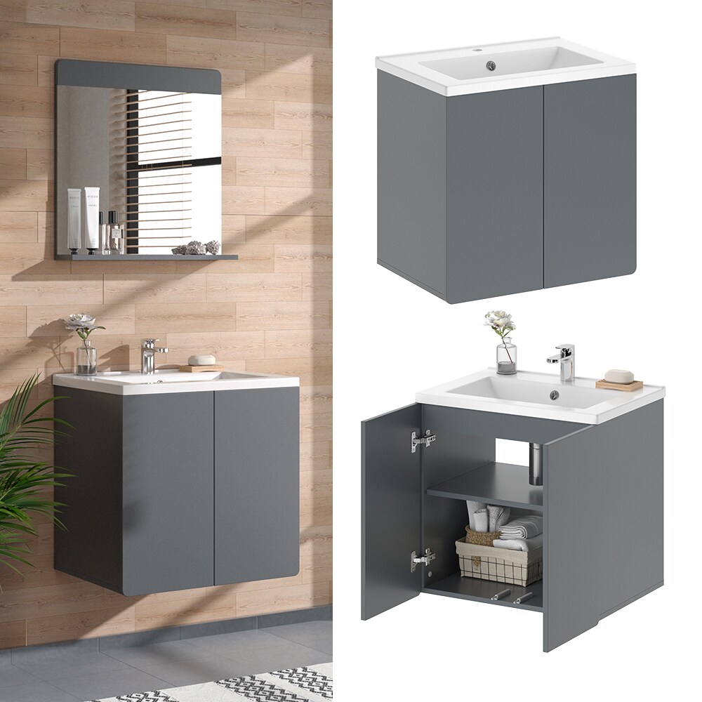 Vicco Badm&ouml;bel-Set Izan Grau modern Waschtischunterschrank Waschbecken 