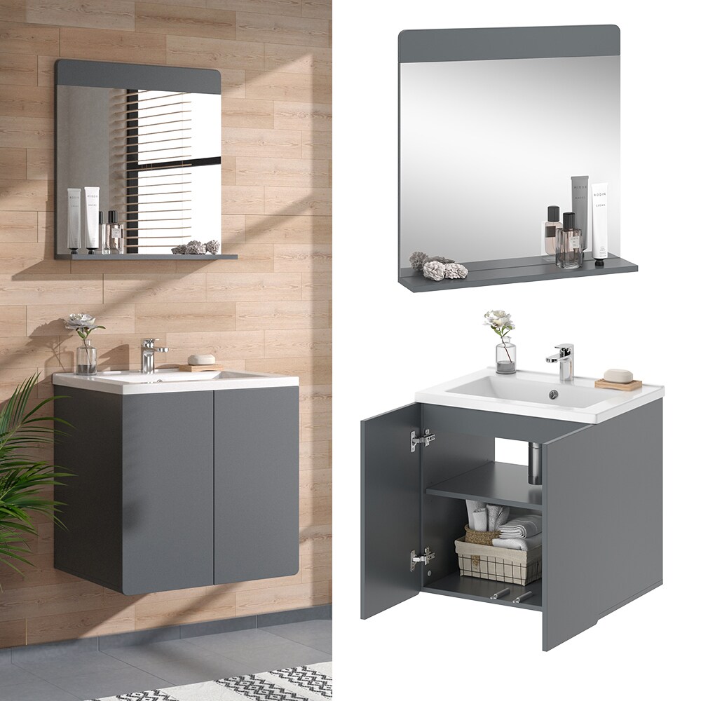 Vicco Badm&ouml;bel-Set Izan Grau modern Waschtischunterschrank Waschbecken Badspiegel 