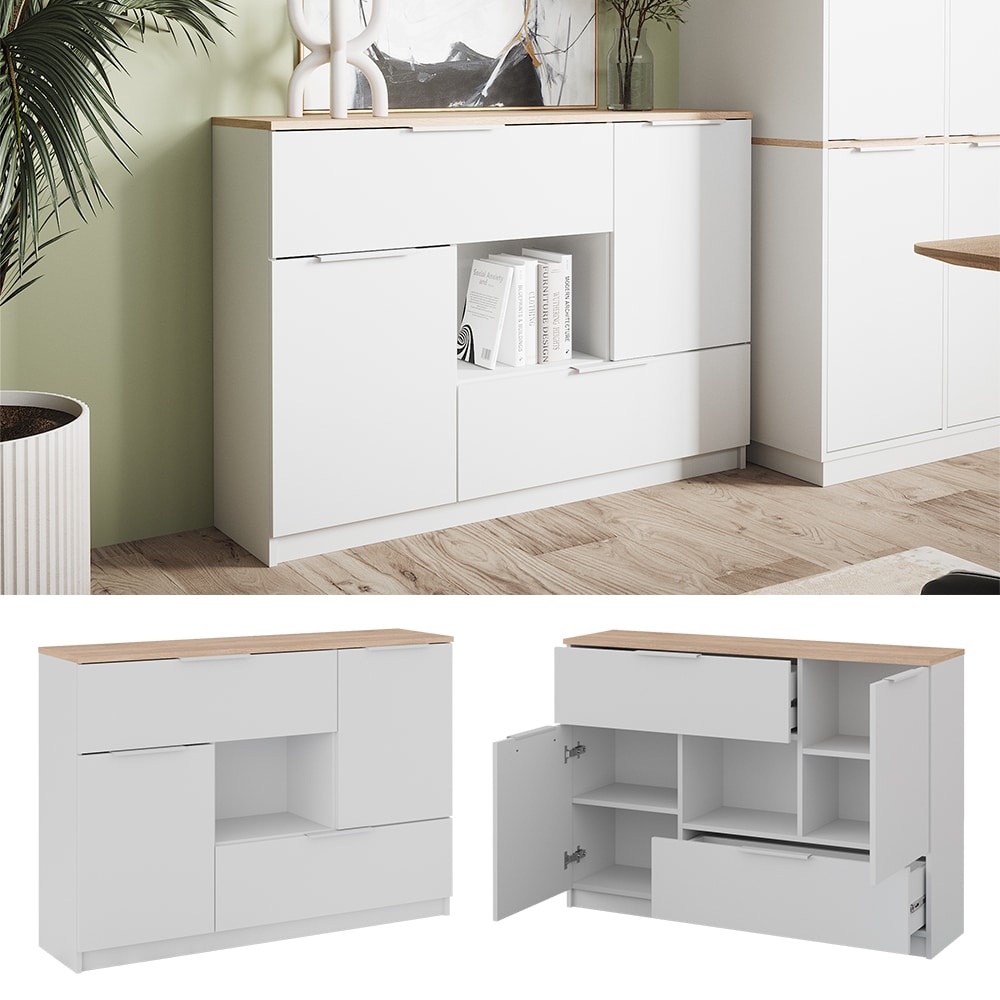Vicco Sideboard Betti Wei&szlig; Sonoma 120 x 84 cm 2 T&uuml;ren 2 Schubladen 1 Fach 