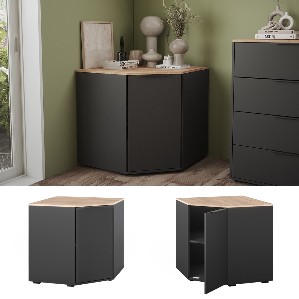 Vicco Eckkommode Betti Anthrazit Sonoma 78 x 78 cm Wohnzimmer 1 T&uuml;r 