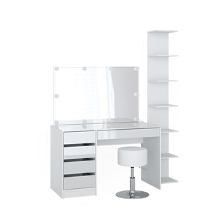 Vicco Schminktisch "Sherry", Weiß Hochglanz/Weiß, 4 Teile, mit Aufbewahrungsregal 