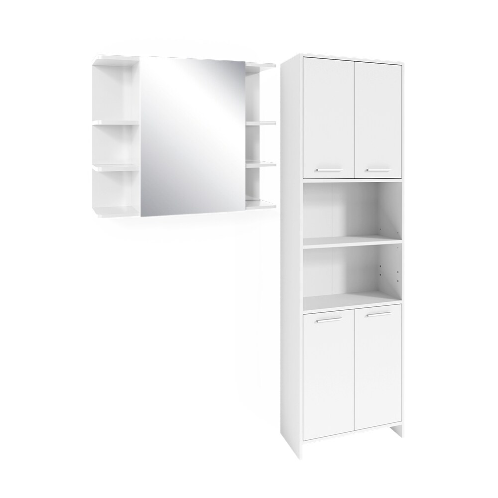 Vicco - Ensemble de meubles de salle de bain Maris, Blanc, 2 parties, avec armoire haute et armoire de toilette de salle de bains