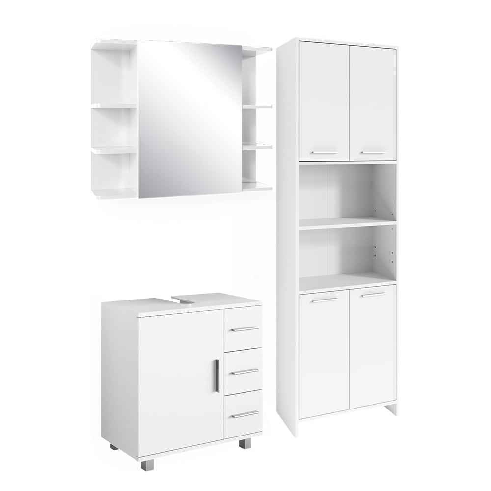 Vicco Badm&ouml;bel Set "Maris", Wei&szlig;, 3 Teile, mit Hochschrank, Spiegelschrank,Waschbeckenunterschrank 