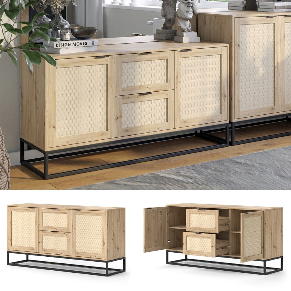Vicco Sideboard Natal Eiche 140 x 72 cm 2 T&uuml;ren 2 Schubladen 