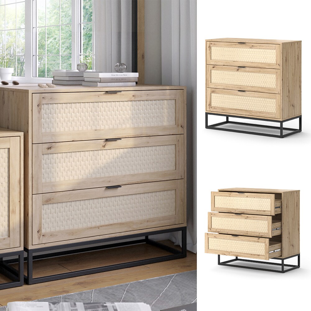 Vicco Kommode Natal Eiche 92 x 92,5 cm 3 Schubladen 