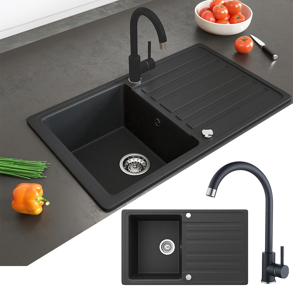Spülbecken Schwarz 77 x 46 cm mit Trockenplatz