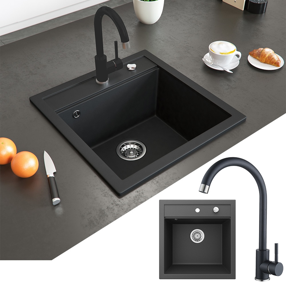 Bergstr&ouml;m Sp&uuml;lbecken Schwarz 49 x 50 cm mit Trockenplatz 
