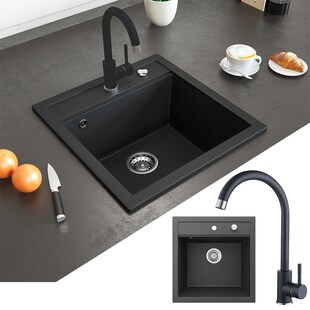 Bergström Spülbecken Schwarz 49 x 50 cm mit Trockenplatz 