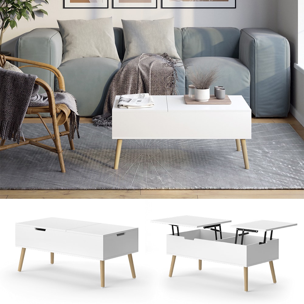 Vicco Couchtisch Riga Wei&szlig; 100 x 50 cm ausziehbar Wohnzimmer 