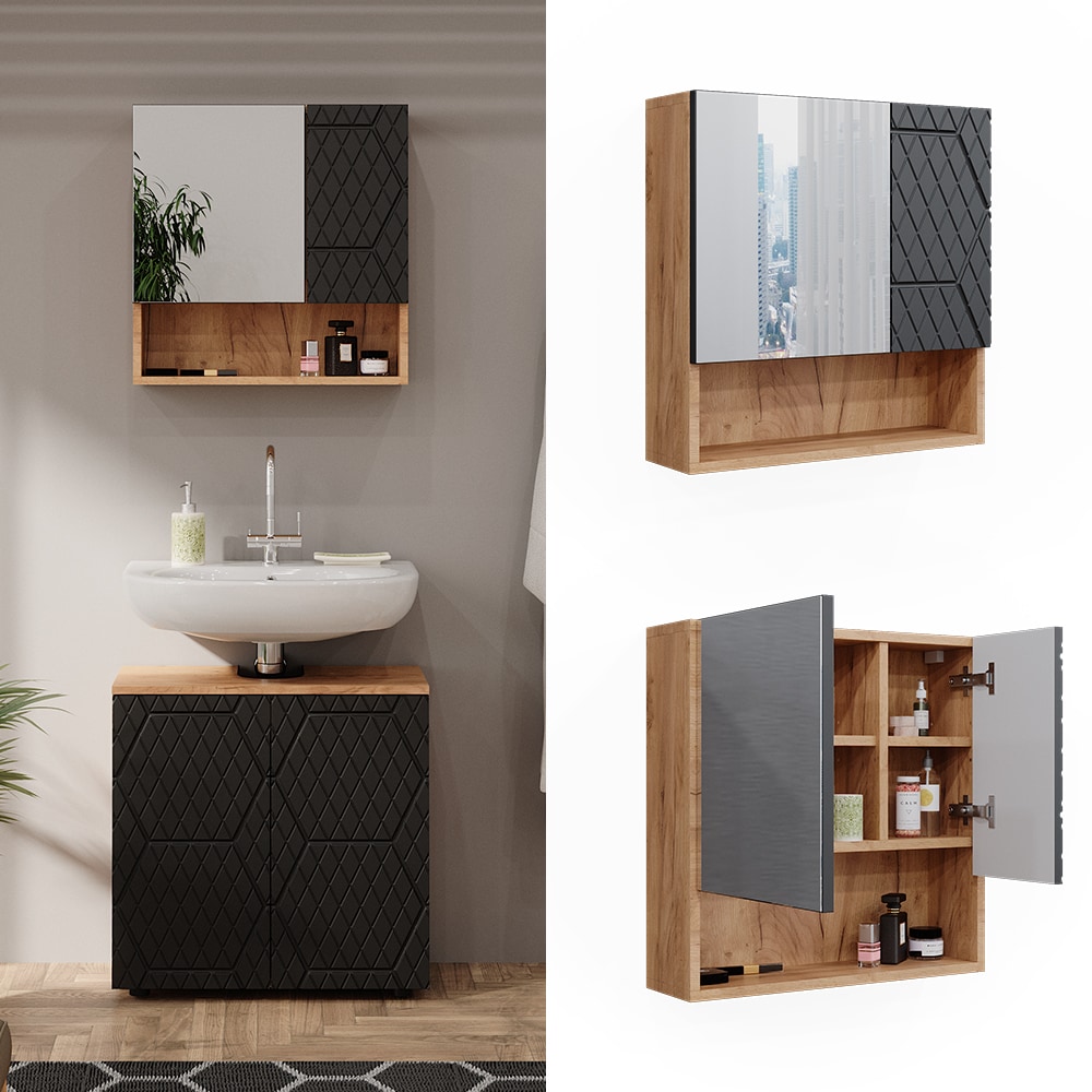 Vicco Badspiegelschrank Irma Eiche Anthrazit 54 x 55 cm Badezimmer 
