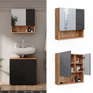 Vicco Badspiegelschrank Irma Eiche Anthrazit 54 x 55 cm Badezimmer 