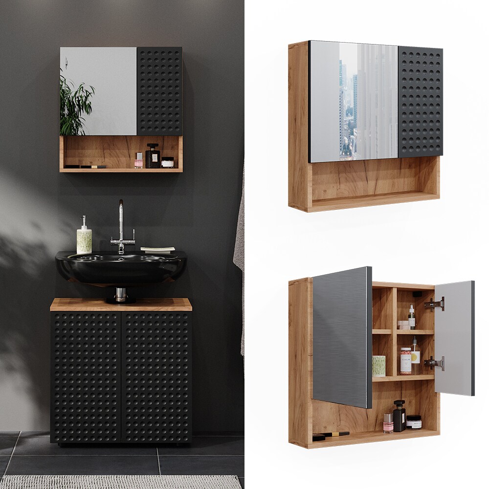 Vicco Badspiegelschrank Irma Eiche Anthrazit 54 x 55 cm Badezimmer 
